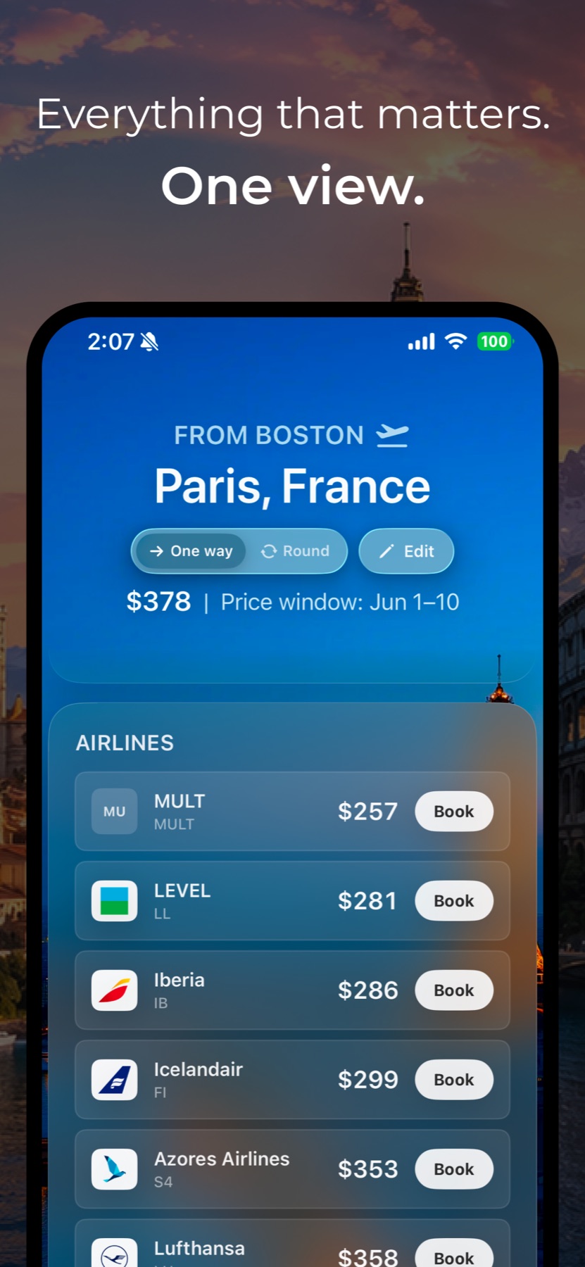 Jetstream airline price comparison for a flight to Paris
