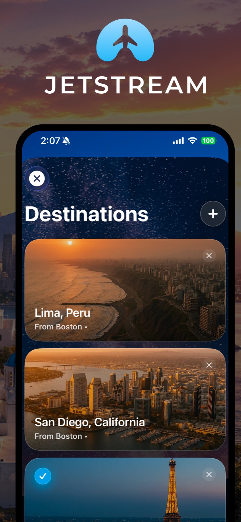 Jetstream saved travel destinations dashboard